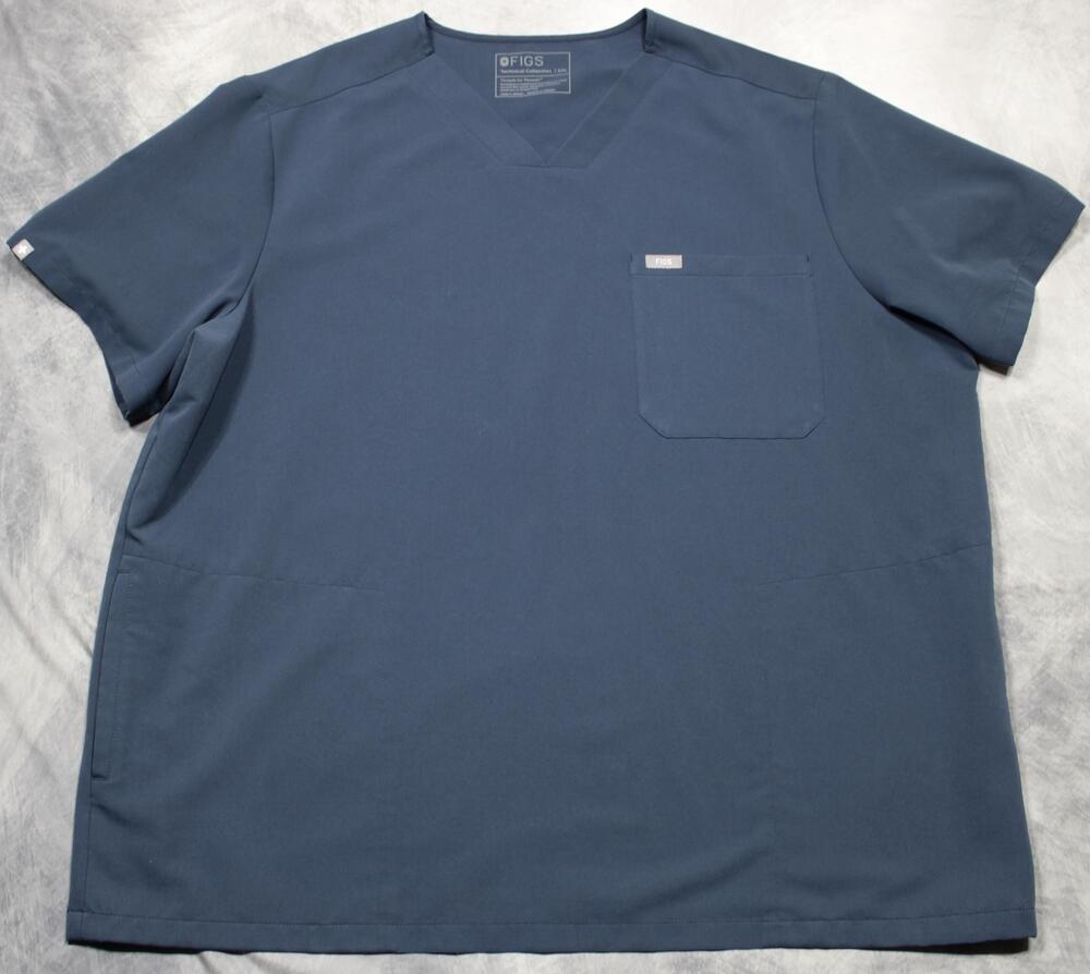 FIGS Shirt Mens 3XL Blue Stretch Chisec Scrub Top V Neck Pocket Short Sleeve